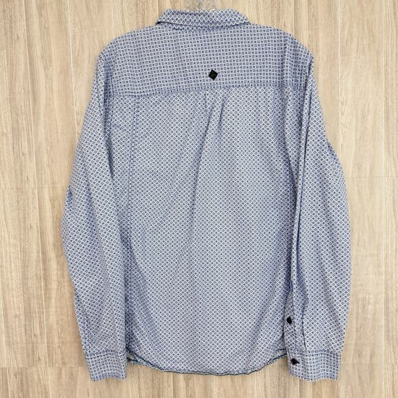 Prana Shirt Men Large Slim Fit Blue Button Down Geometric Casual Preppy Outdoors - Picture 2 of 14